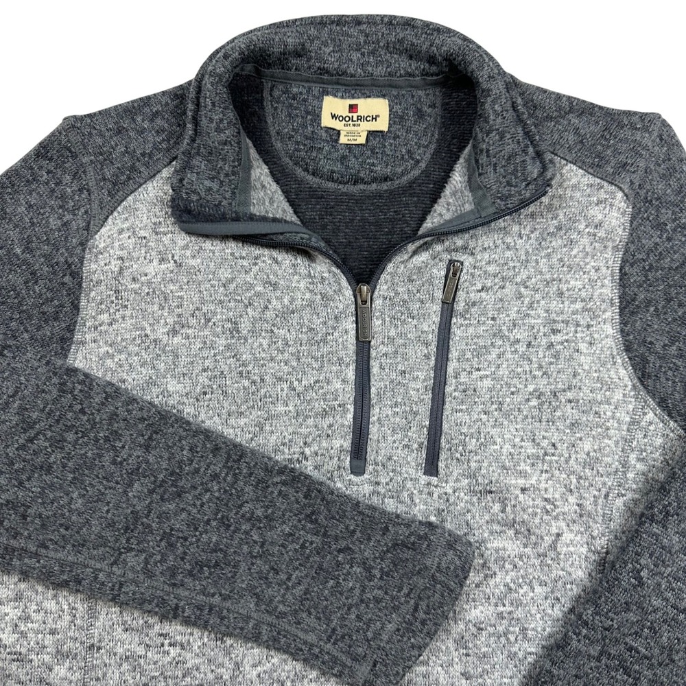 Woolrich Mens Gray Marl Quarter Zip Fleece‎ Lined Pullover Sweater Size Medium